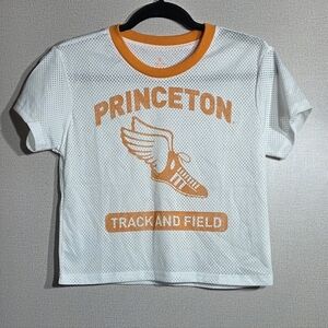 Princeton Track & Field White Mesh Crop Top with Orange Trim